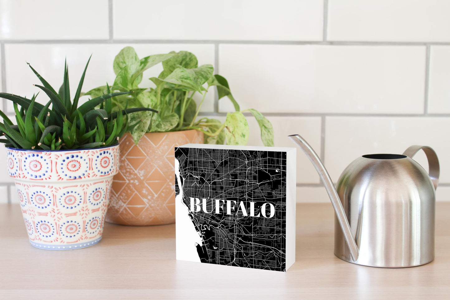 Minimalistic B&W New York Buffalo Map | Wood Block | Eaches | Min 4