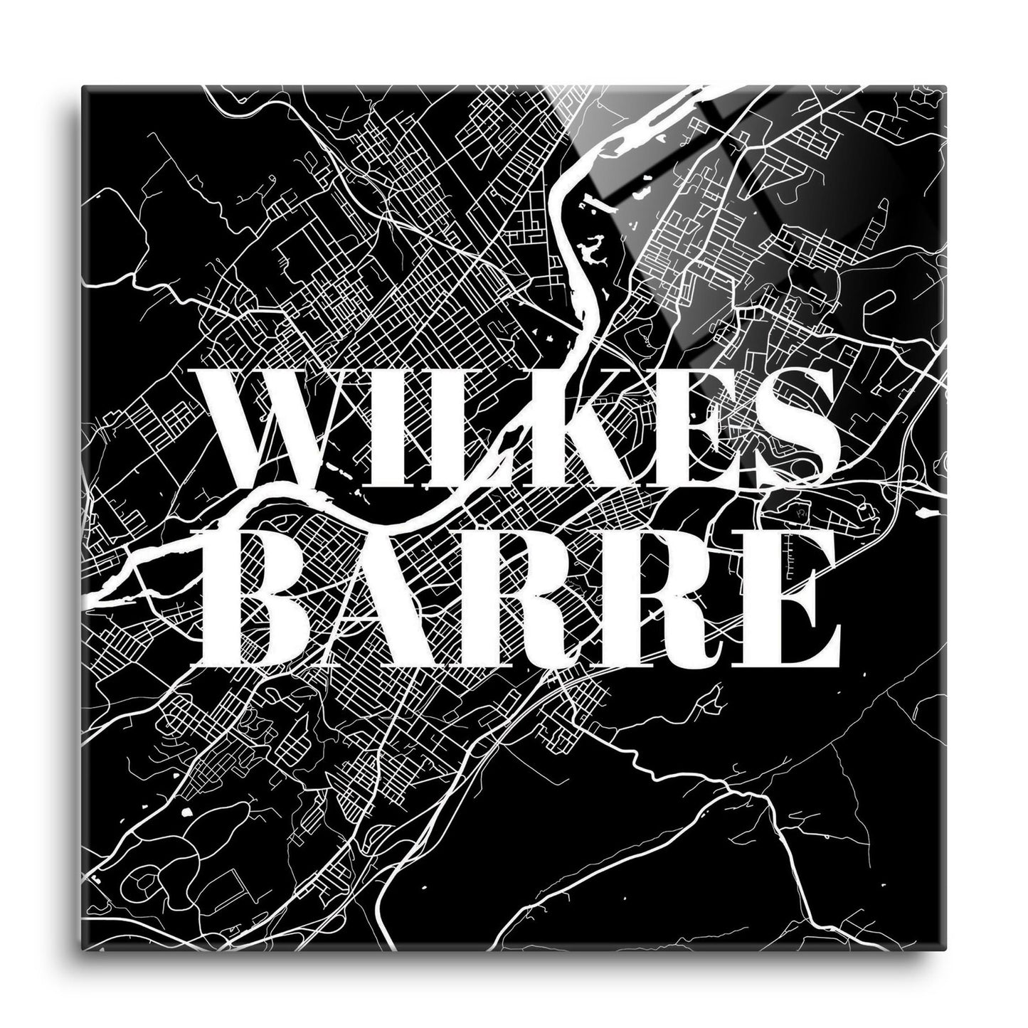 Minimalistic B&W Pennsylvania Wilkes Barre Map | Hi-Def Glass Art | Eaches | Min 1