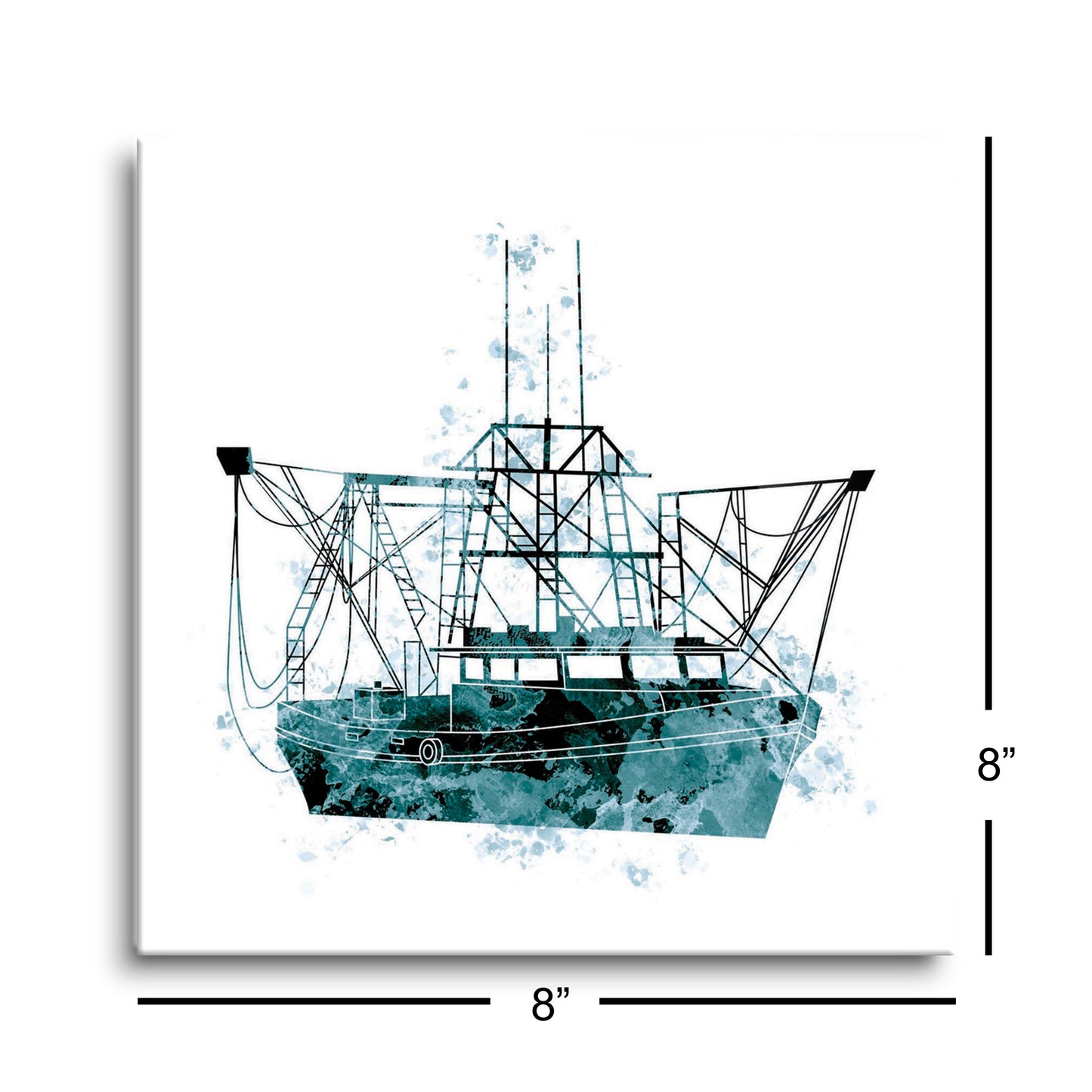 Blue White Water Color Shrimp Boat | Hi-Def Glass Art | Eaches | Min 2