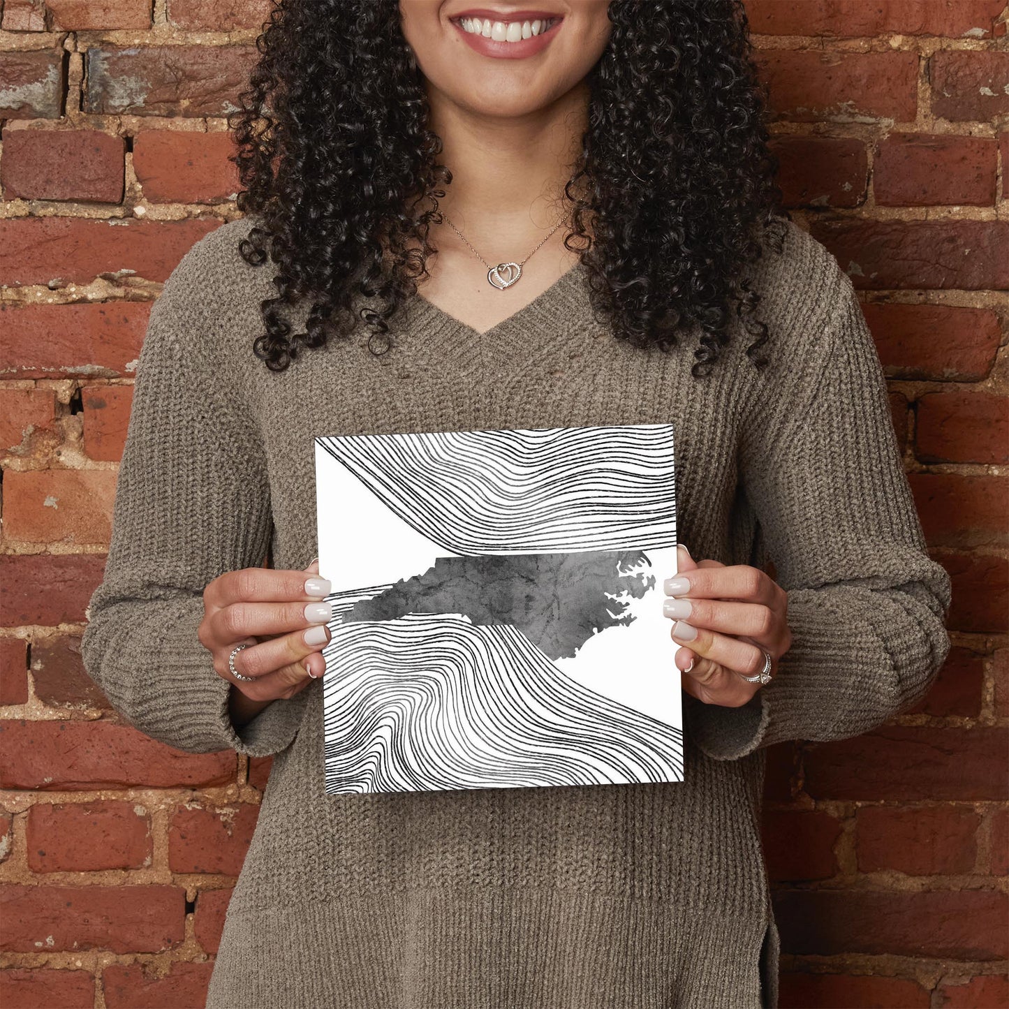 Minimalistic B&W North Carolina State With Fluid Lines | Hi-Def Glass Art | Eaches | Min 2