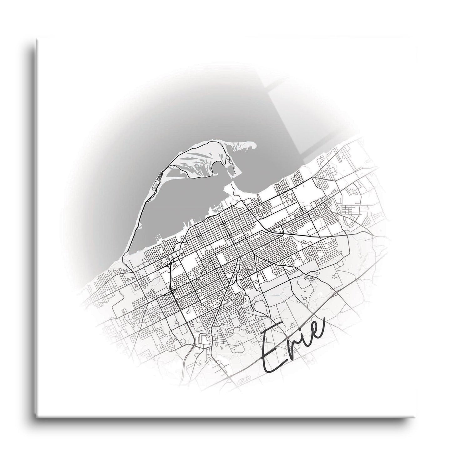 Minimalistic B&W Pennsylvania Erie Circle Map | Hi-Def Glass Art | Eaches | Min 1