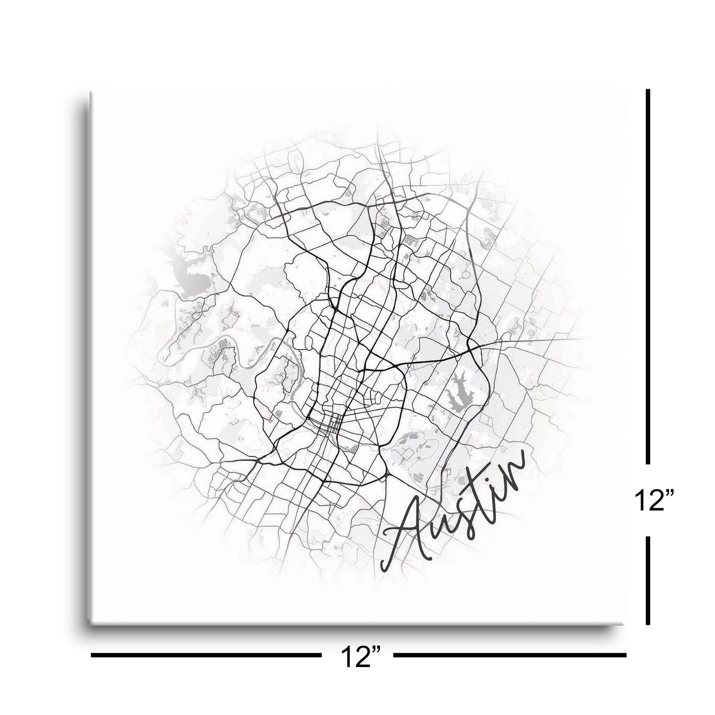 Minimalistic B&W Texas Austin Circle Map | Hi-Def Glass Art | Eaches | Min 1