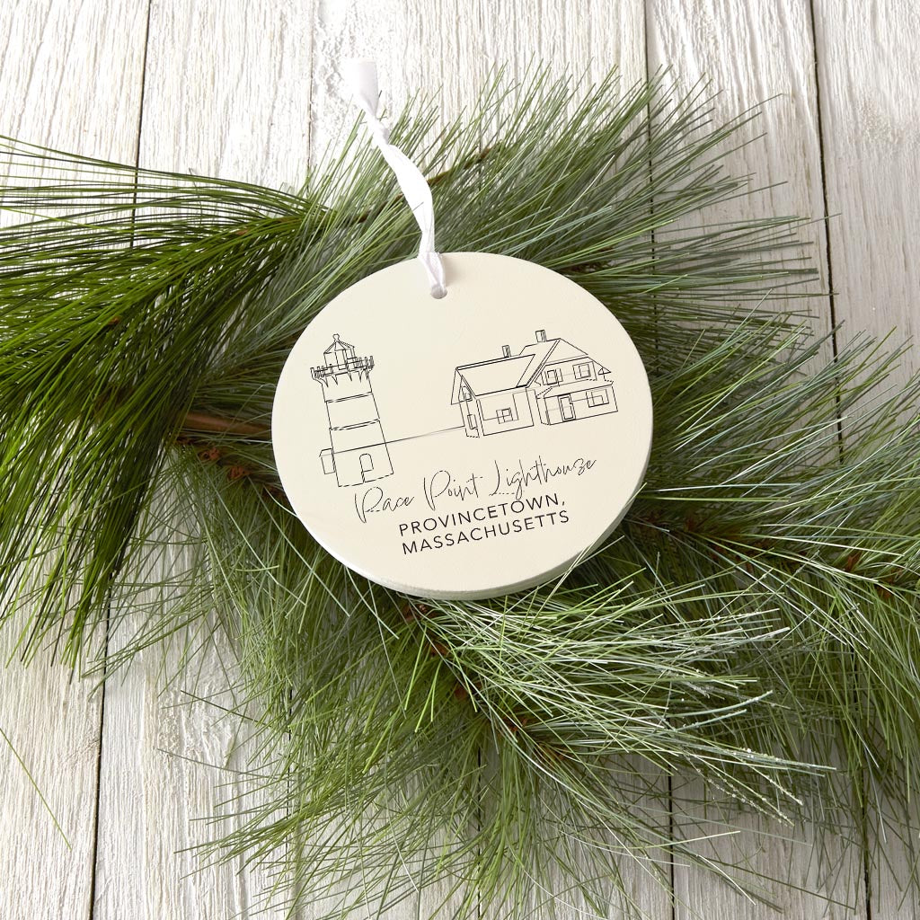 Cream Race Point Lighthouse| Wood Ornament | Eaches | Min 6