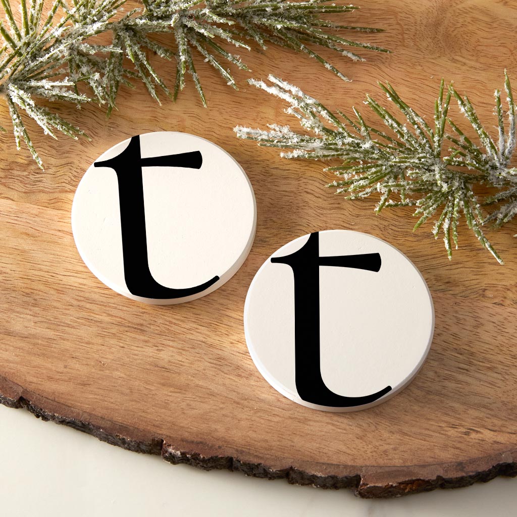 Minimalist Monogram T Circle | Absorbent Car Coasters | Set of 2 | Min 4