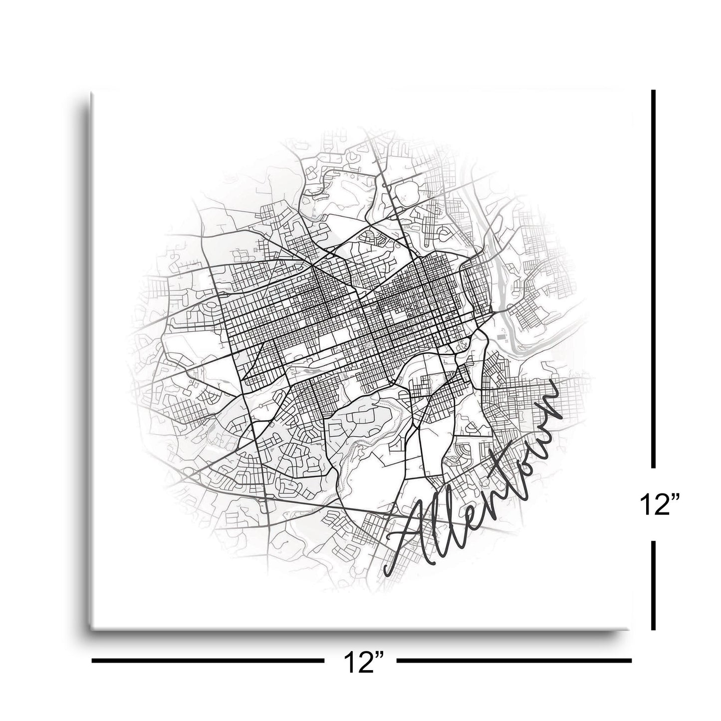 Minimalistic B&W Pennsylvania Allentown Circle Map | Hi-Def Glass Art | Eaches | Min 1