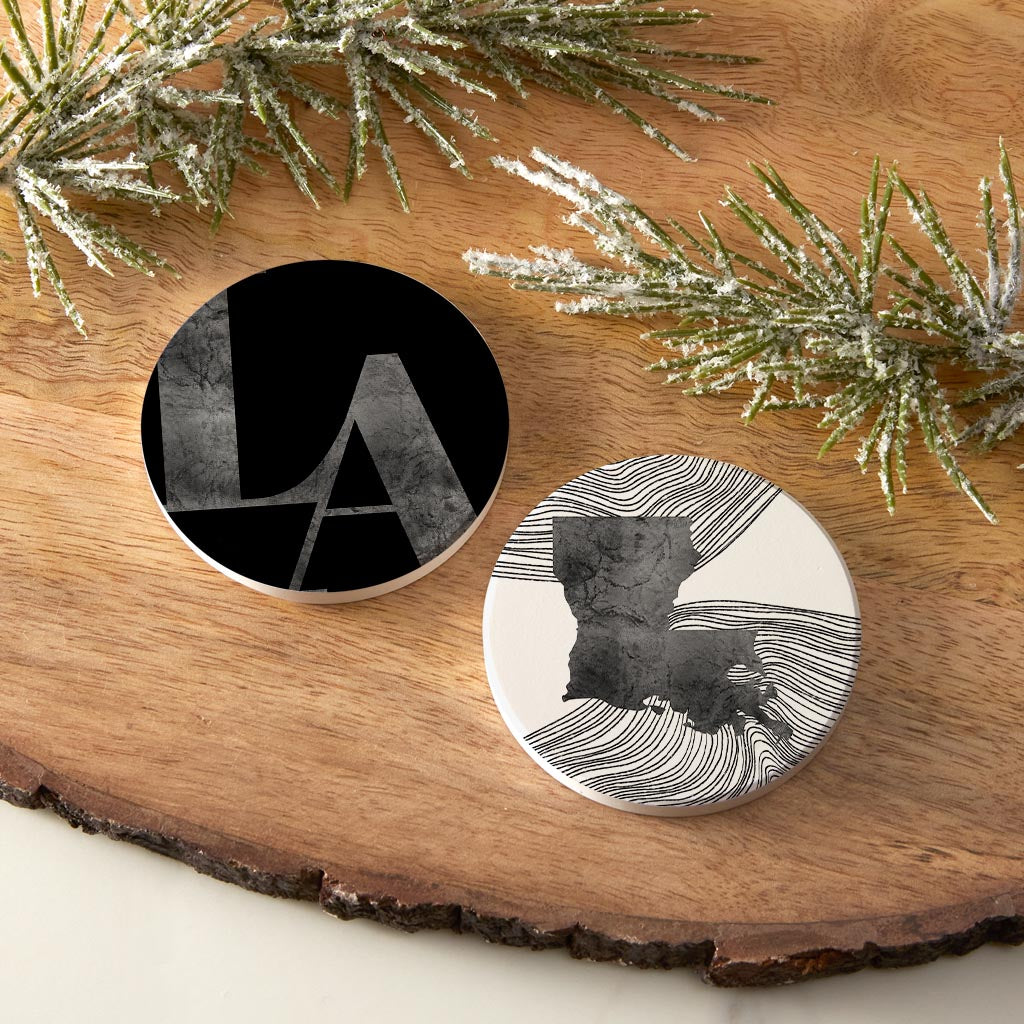 Modern Black White Louisiana Set | Absorbent Car Coasters | Set of 2 | Min 4