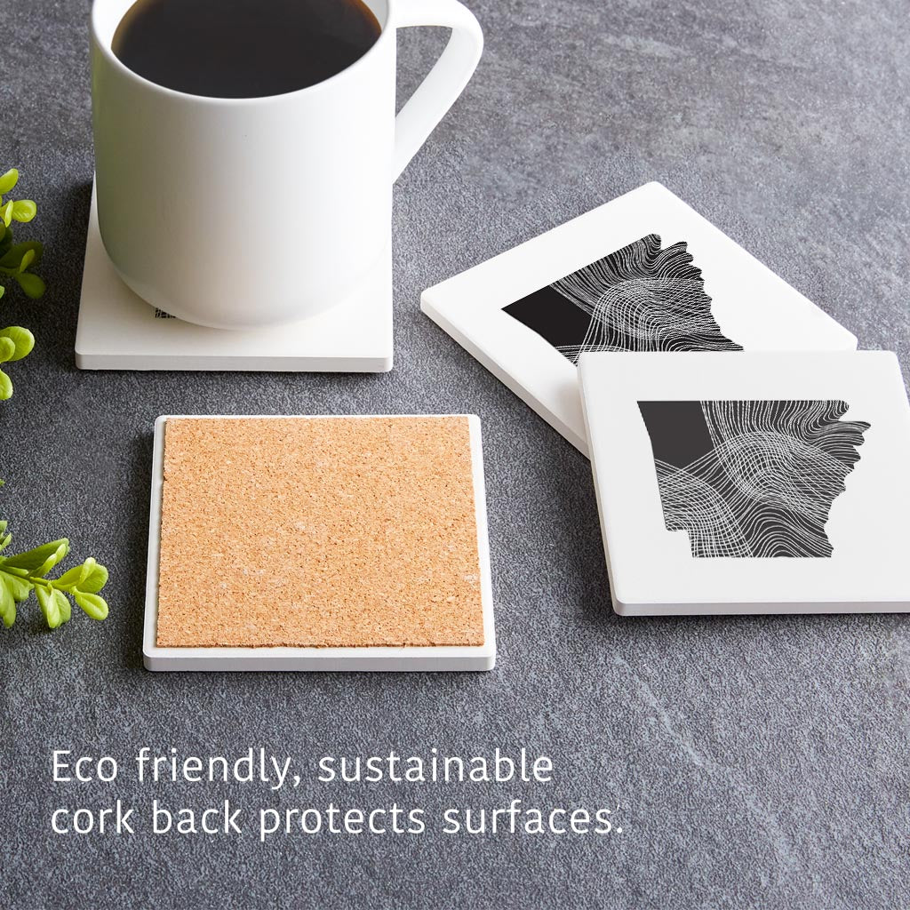 B&W Minimalist Arkansas Fluid Lines | Absorbent Coasters | Set of 4 | Min 2