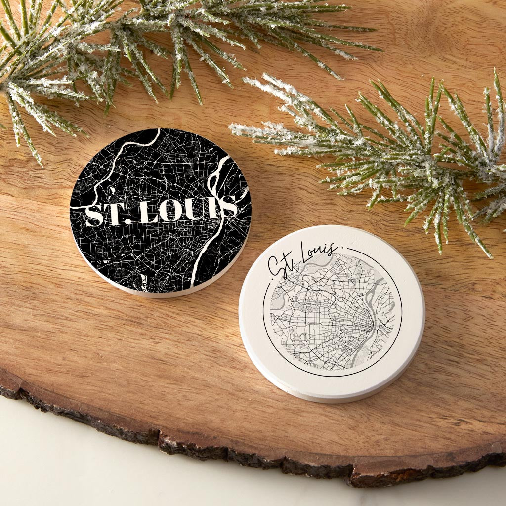 Minimalist B&W Missouri St Louis Maps | Absorbent Car Coasters | Set of 2 | Min 4