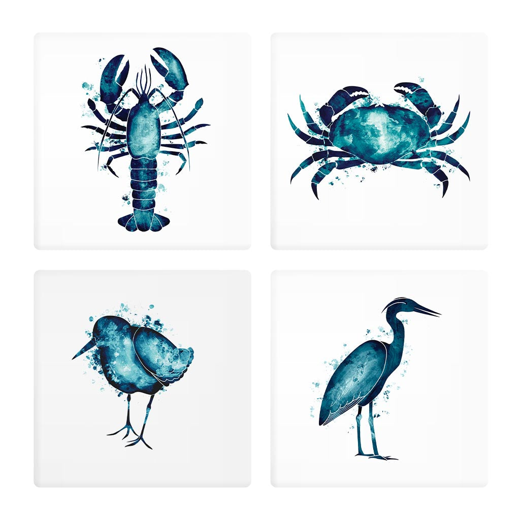 New England Water Color Animals | Absorbent Coasters | Set of 4 | Min 2