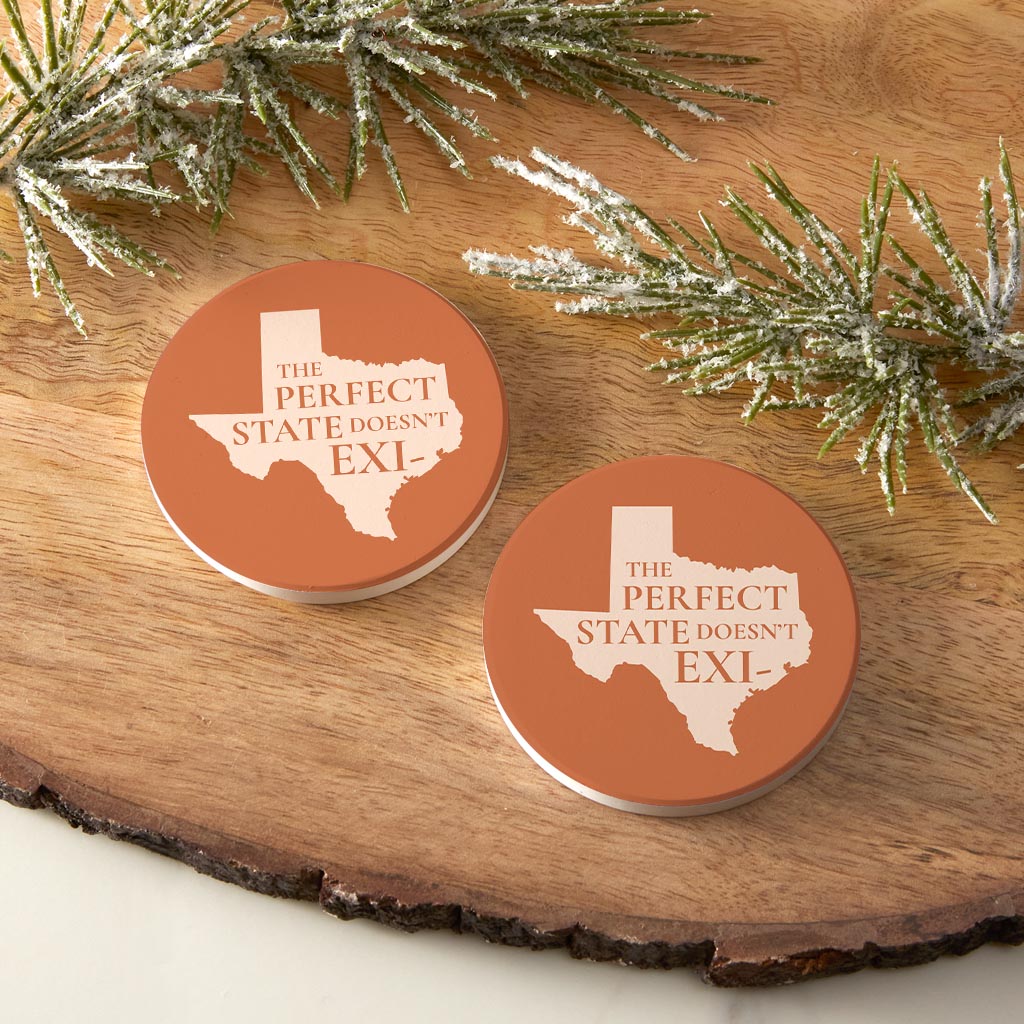 Modern Minimalist Texas Perfect State Doesnt Exi| Absorbent Car Coasters | Set of 2 | Min 4