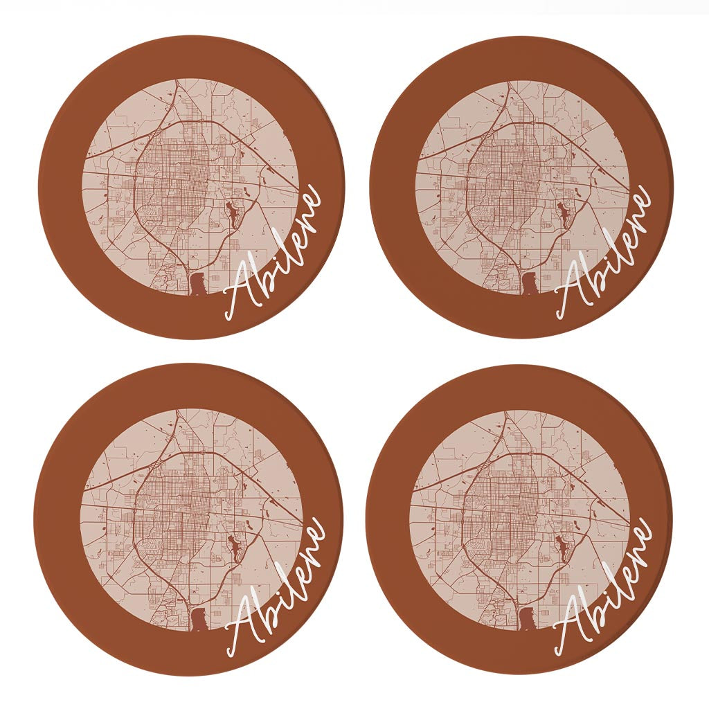 Modern Minimalist Texas Abilene Circle Map | Absorbent Coasters | Set of 4 | Min 2