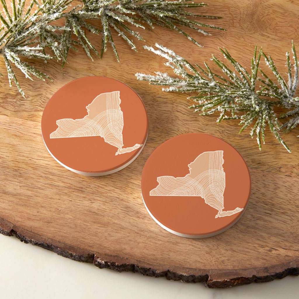 Modern Minimalist New York State Fluid Lines Dark | Absorbent Car Coasters | Set of 2 | Min 4