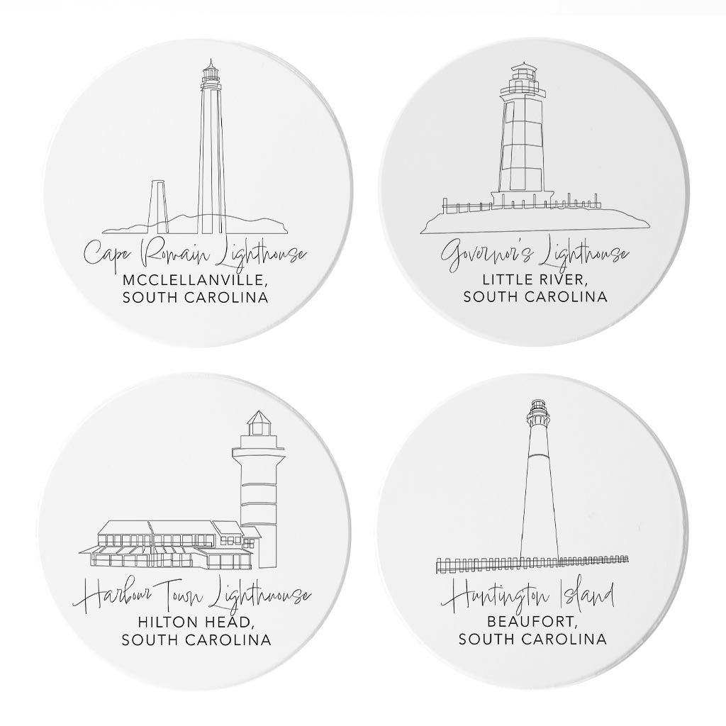 South Carolina Lighthouses| Absorbent Coasters | Set of 4 | Min 2