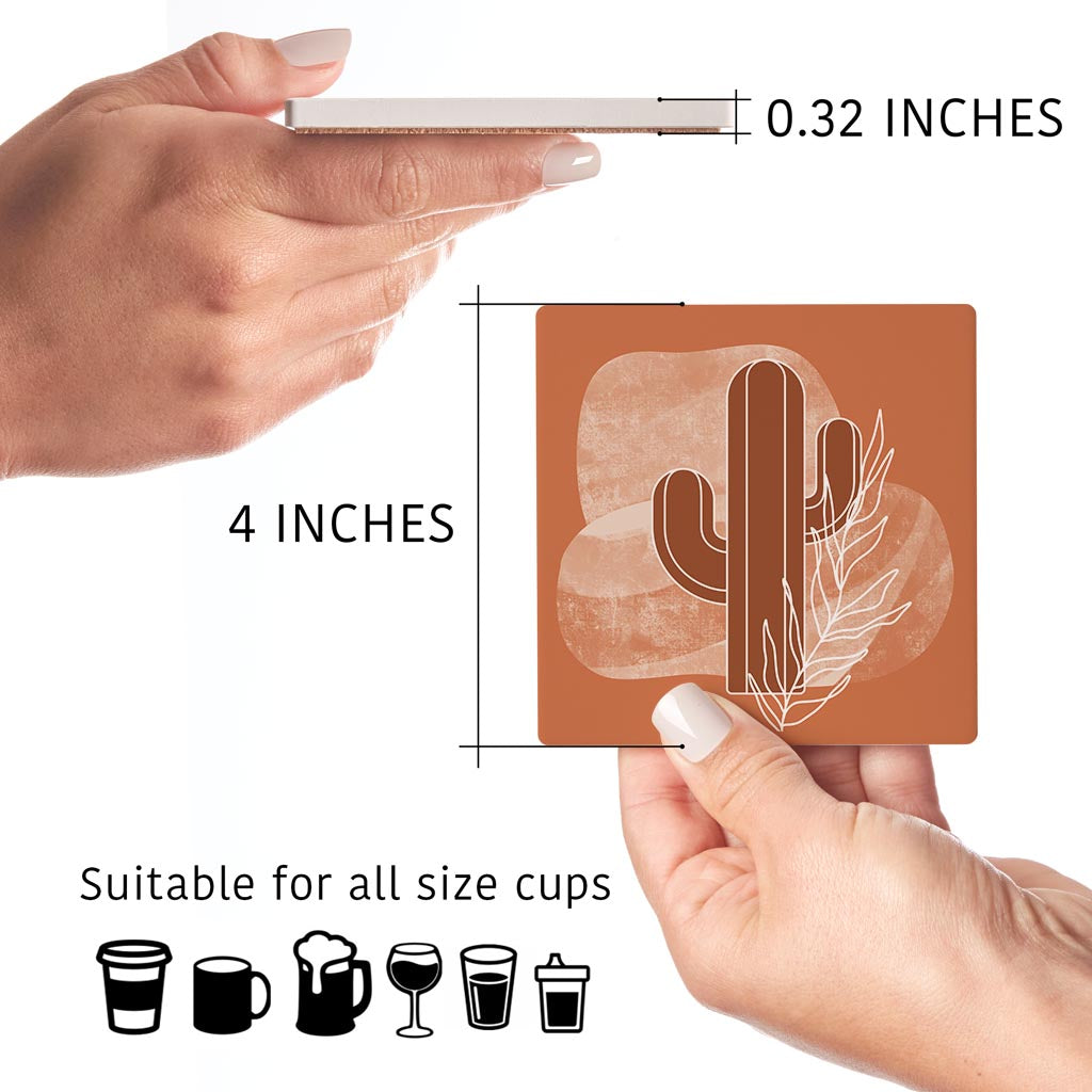 Modern Minimalist Texas Cactus | Absorbent Coasters | Set of 4 | Min 2