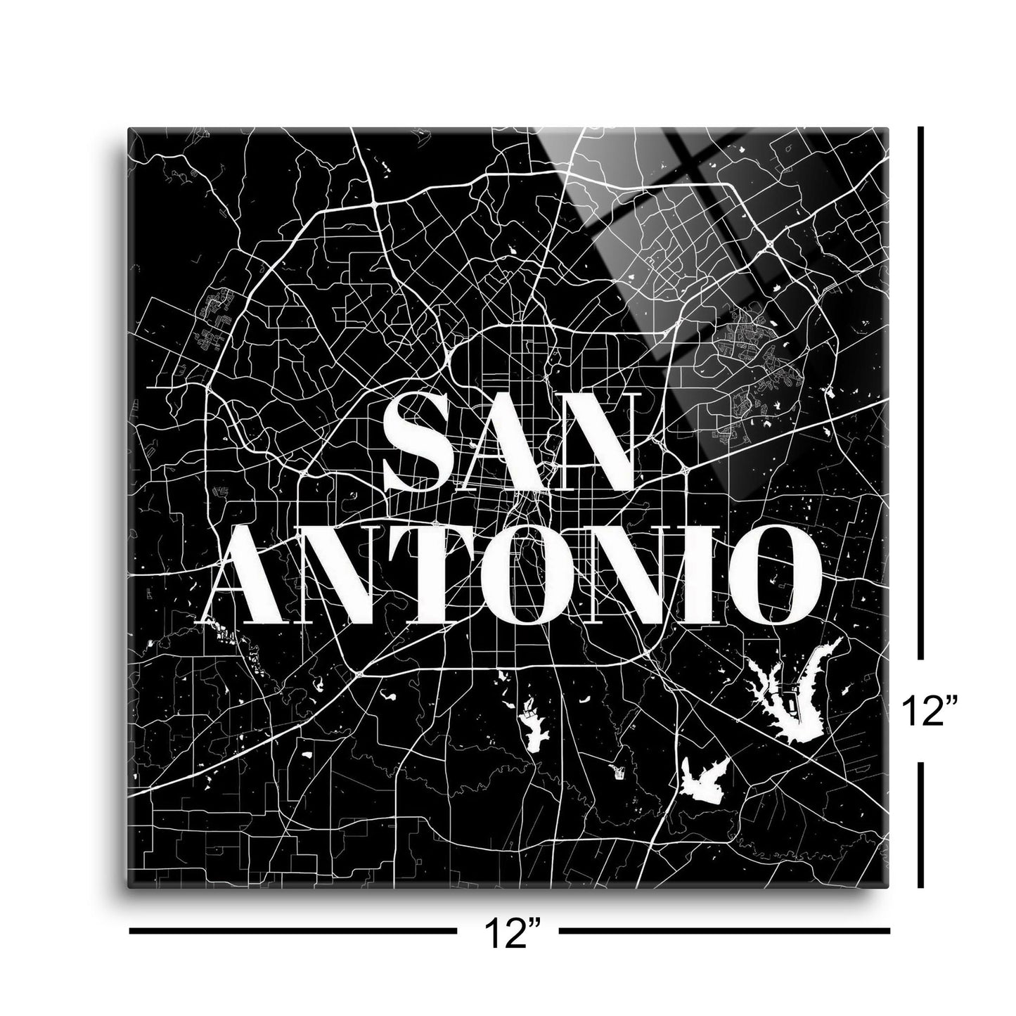 Minimalistic B&W Texas San Antonio Map | Hi-Def Glass Art | Eaches | Min 1