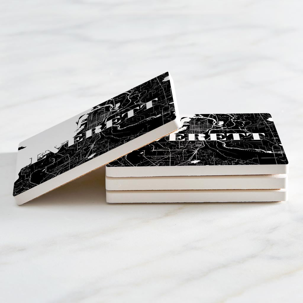Minimalistic B&W Washington Everett Map | Absorbent Coasters | Set of 4 | Min 2