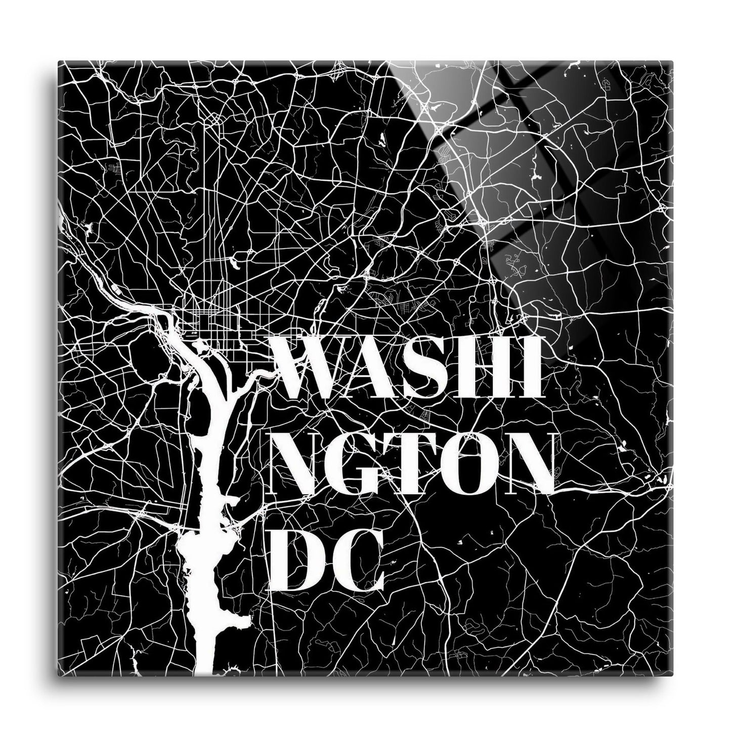 Minimalistic B&W Washington Dc Map | Hi-Def Glass Art | Eaches | Min 1