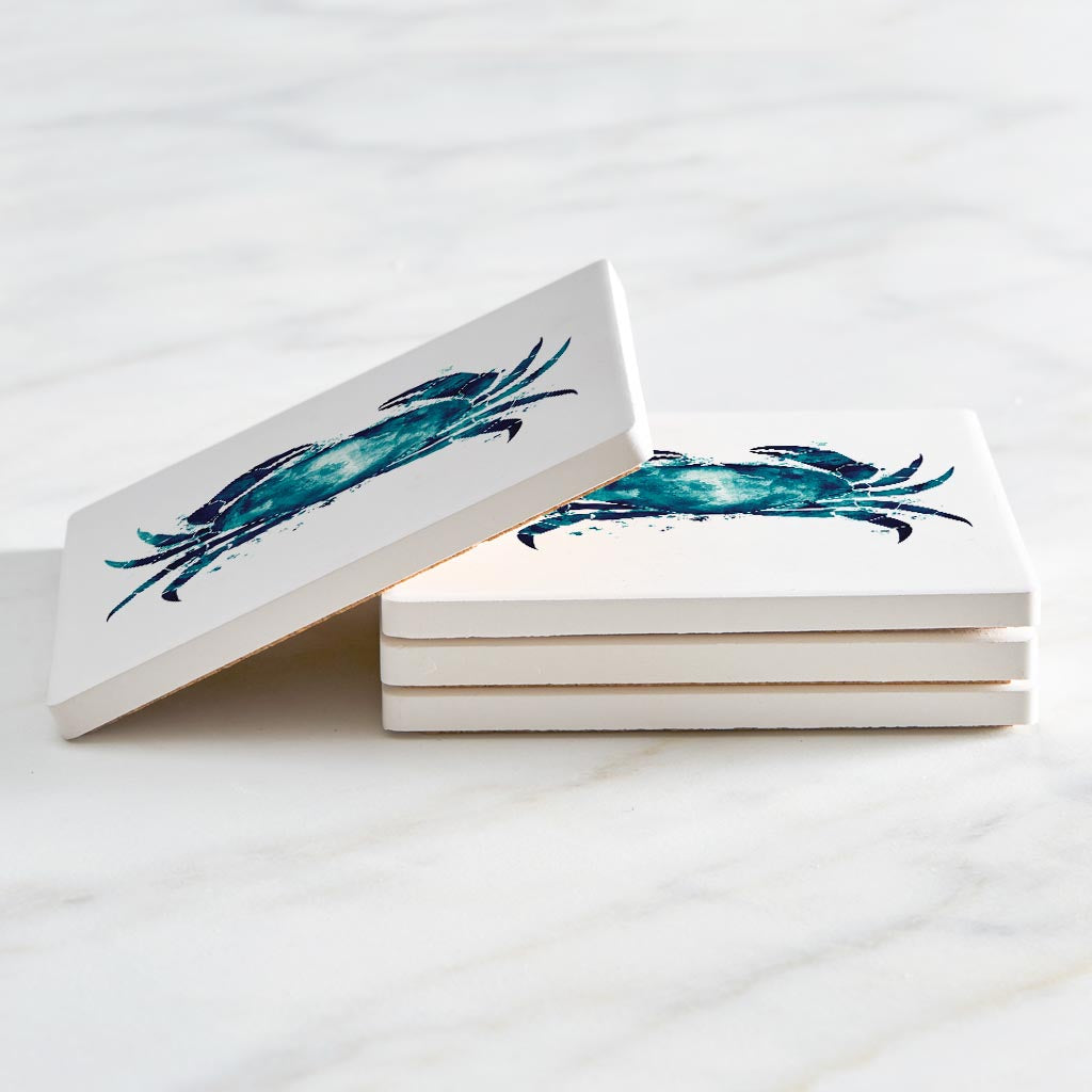 New England Water Color Crab | Absorbent Coasters | Set of 4 | Min 2