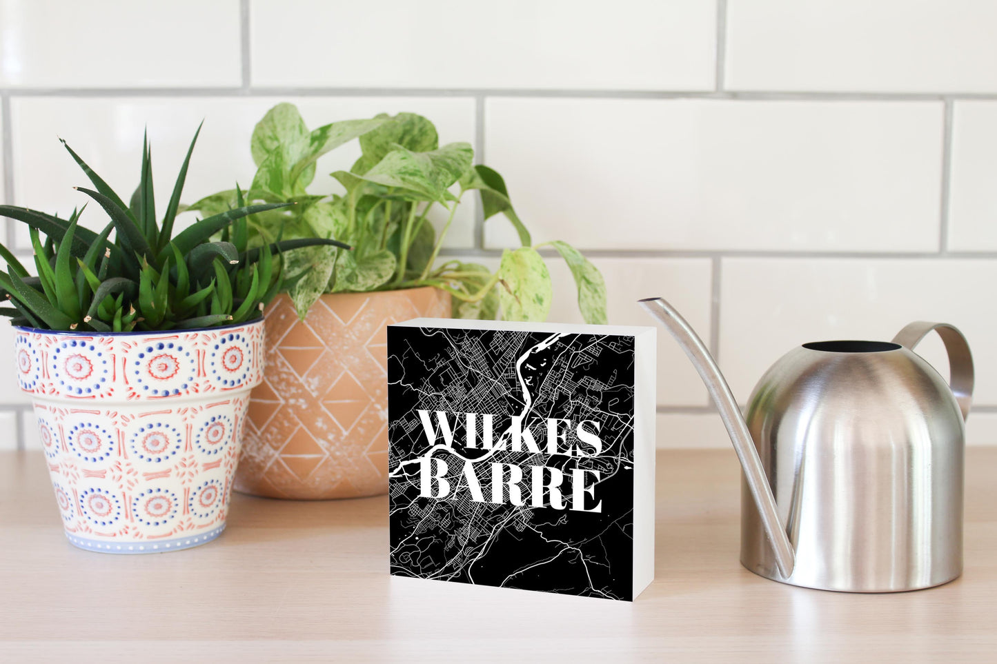 Minimalistic B&W Pennsylvania Wilkes Barre Map | Wood Block | Eaches | Min 4