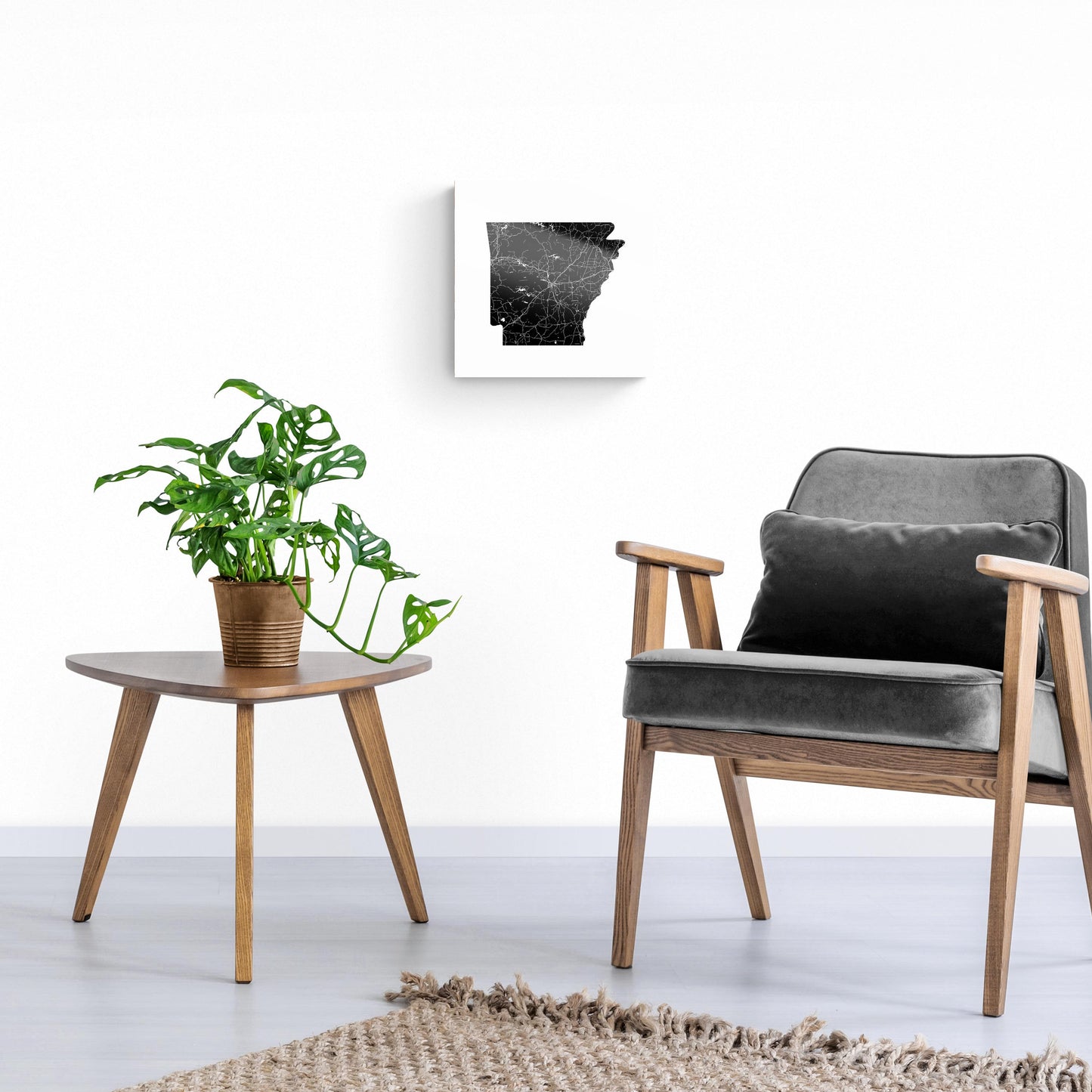 B&W Minimalist Arkansas Map | Hi-Def Glass Art | Eaches | Min 1