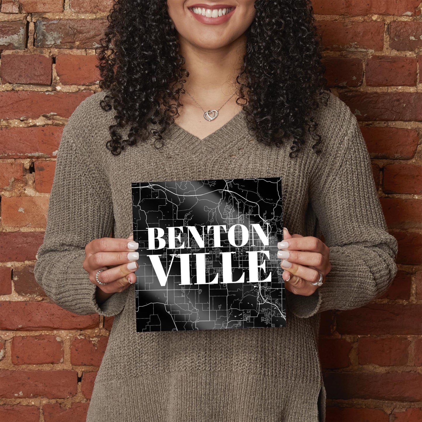 Minimalist B&W Arkansas Bentonville Map | Hi-Def Glass Art | Eaches | Min 2