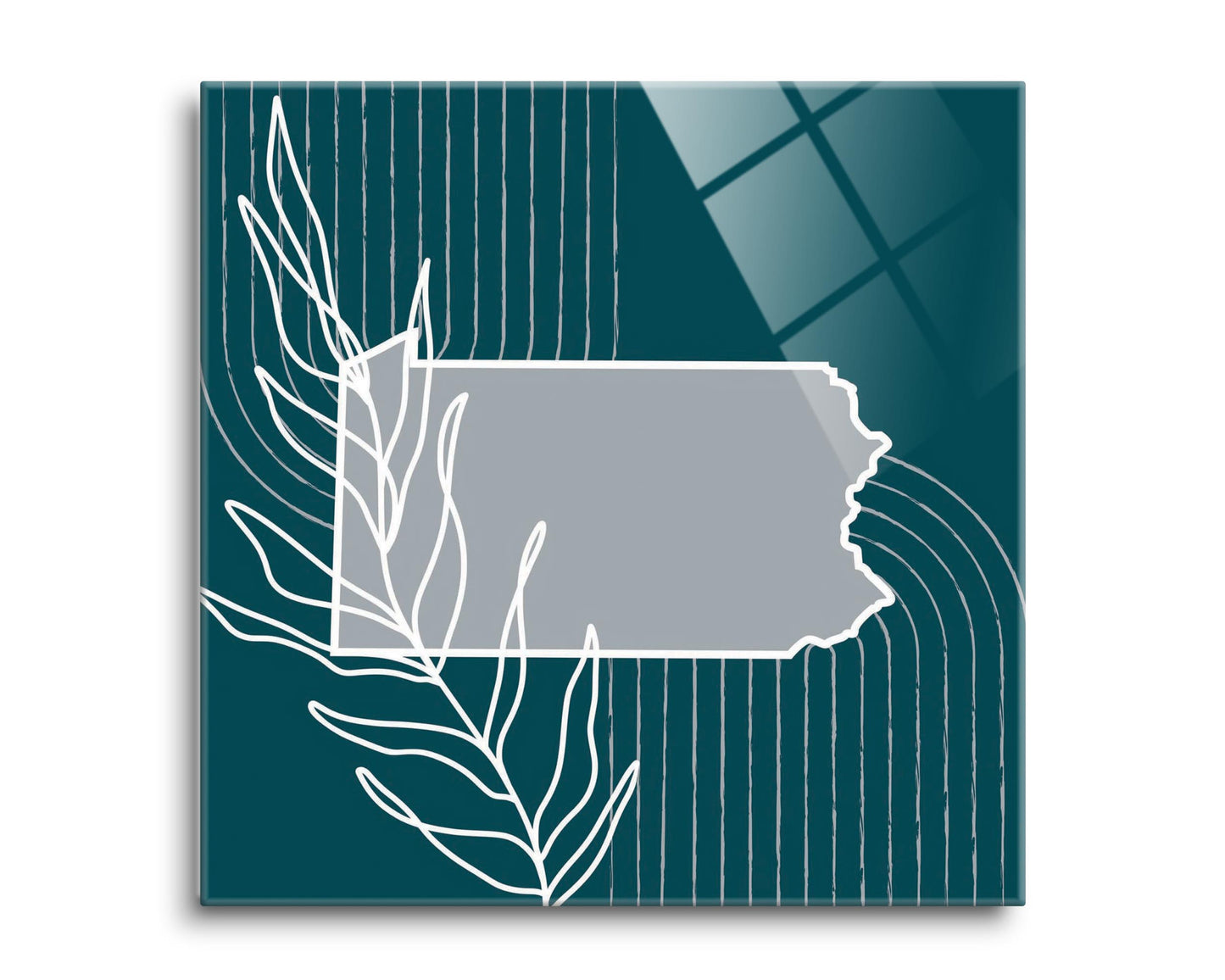 Modern Minimalist Pennsylvania Shape With Leaf | Hi-Def Glass Art | Eaches | Min 2