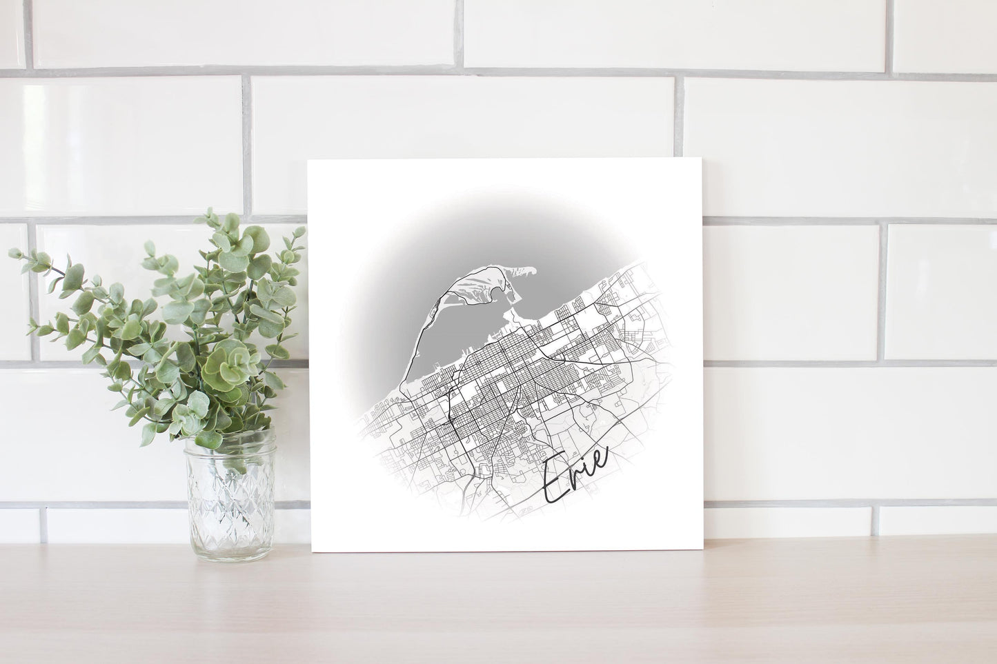 Minimalistic B&W Pennsylvania Erie Circle Map | Wood Sign | Eaches | Min 2