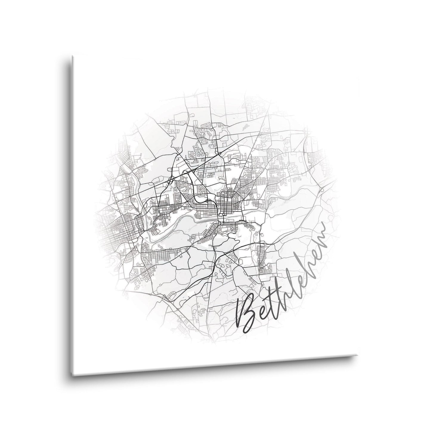 Minimalistic B&W Pennsylvania Bethlehem Circle Map | Hi-Def Glass Art | Eaches | Min 1