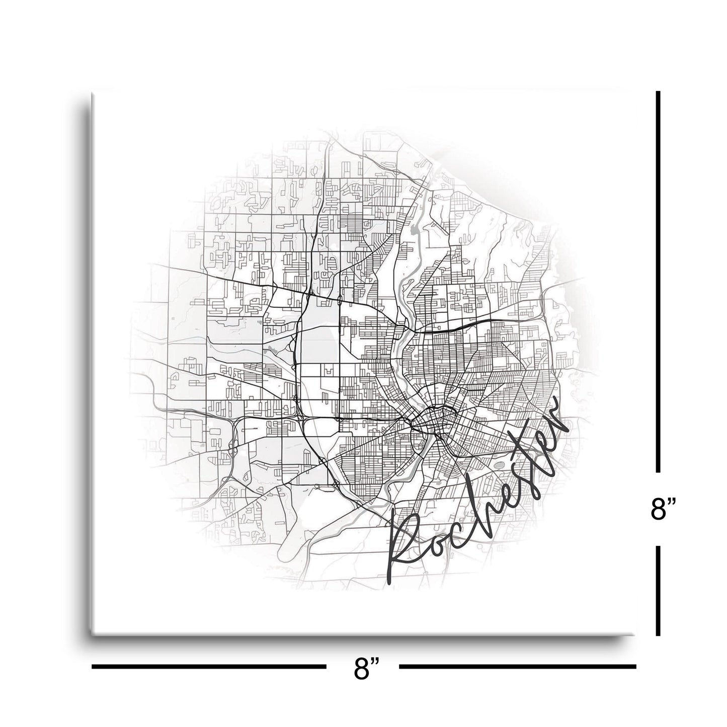 Minimalistic B&W New York Rochester Faded Circle Map | Hi-Def Glass Art | Eaches | Min 2
