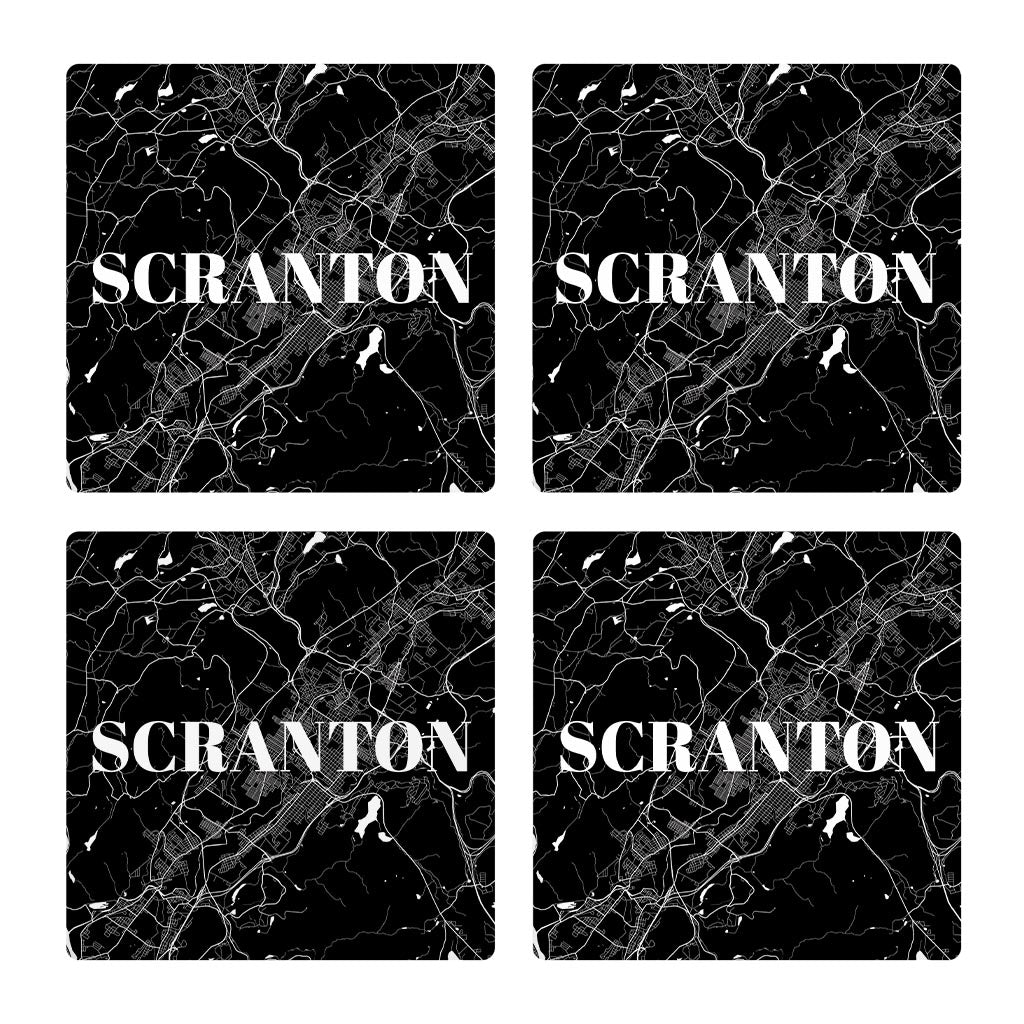 Minimalistic B&W Pennsylvania Scranton Map| Absorbent Coasters | Set of 4 | Min 2