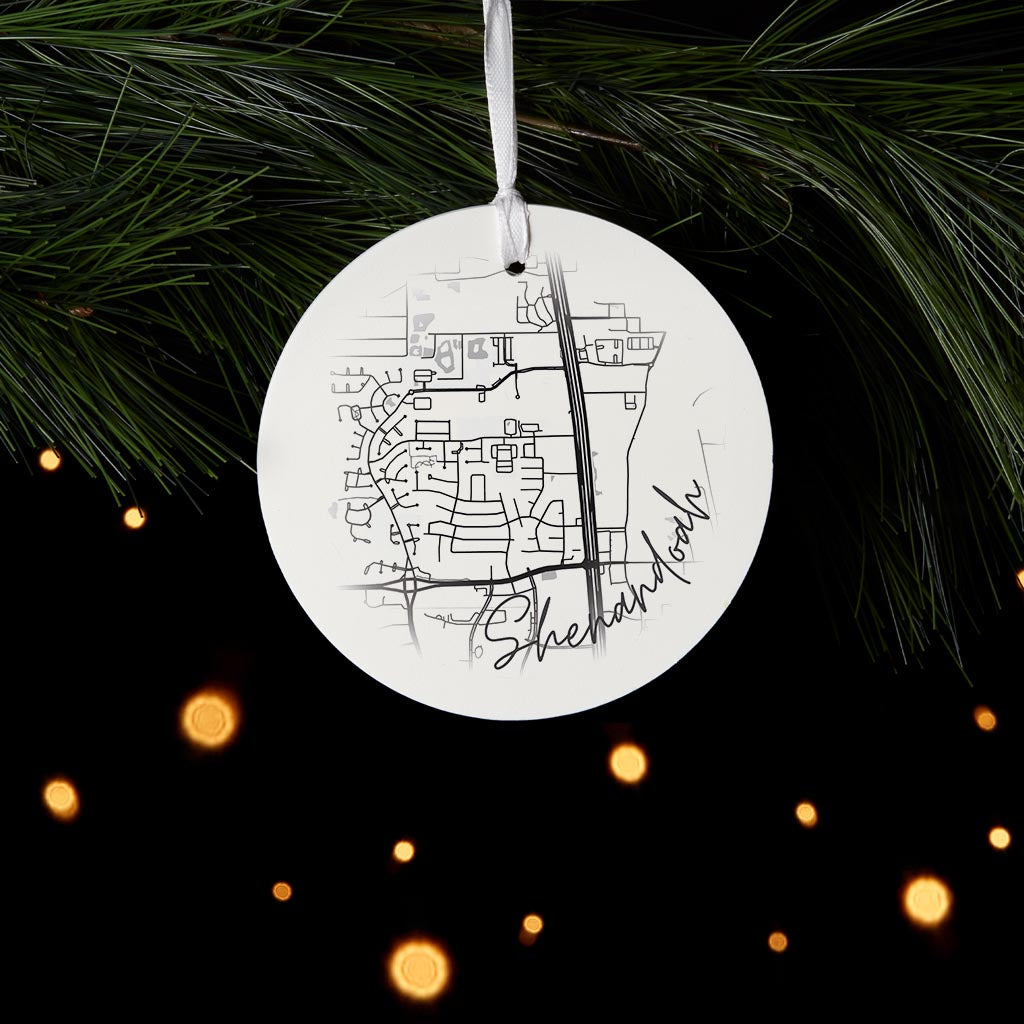 Minimalistic B&W Texas Shenandoah Circle Map | Wood Ornament | Eaches | Min 6