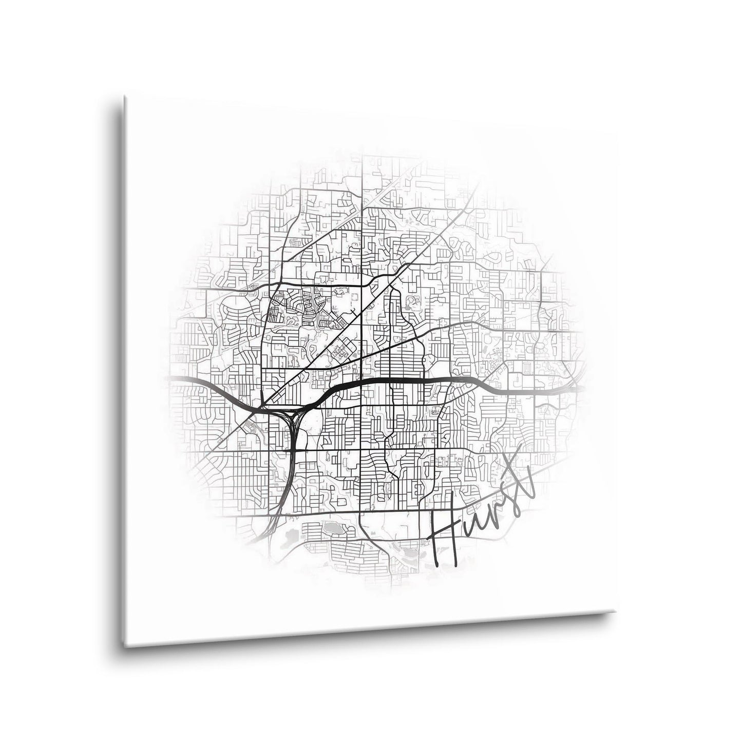 Minimalistic B&W Texas Hurst Circle Map | Hi-Def Glass Art | Eaches | Min 1