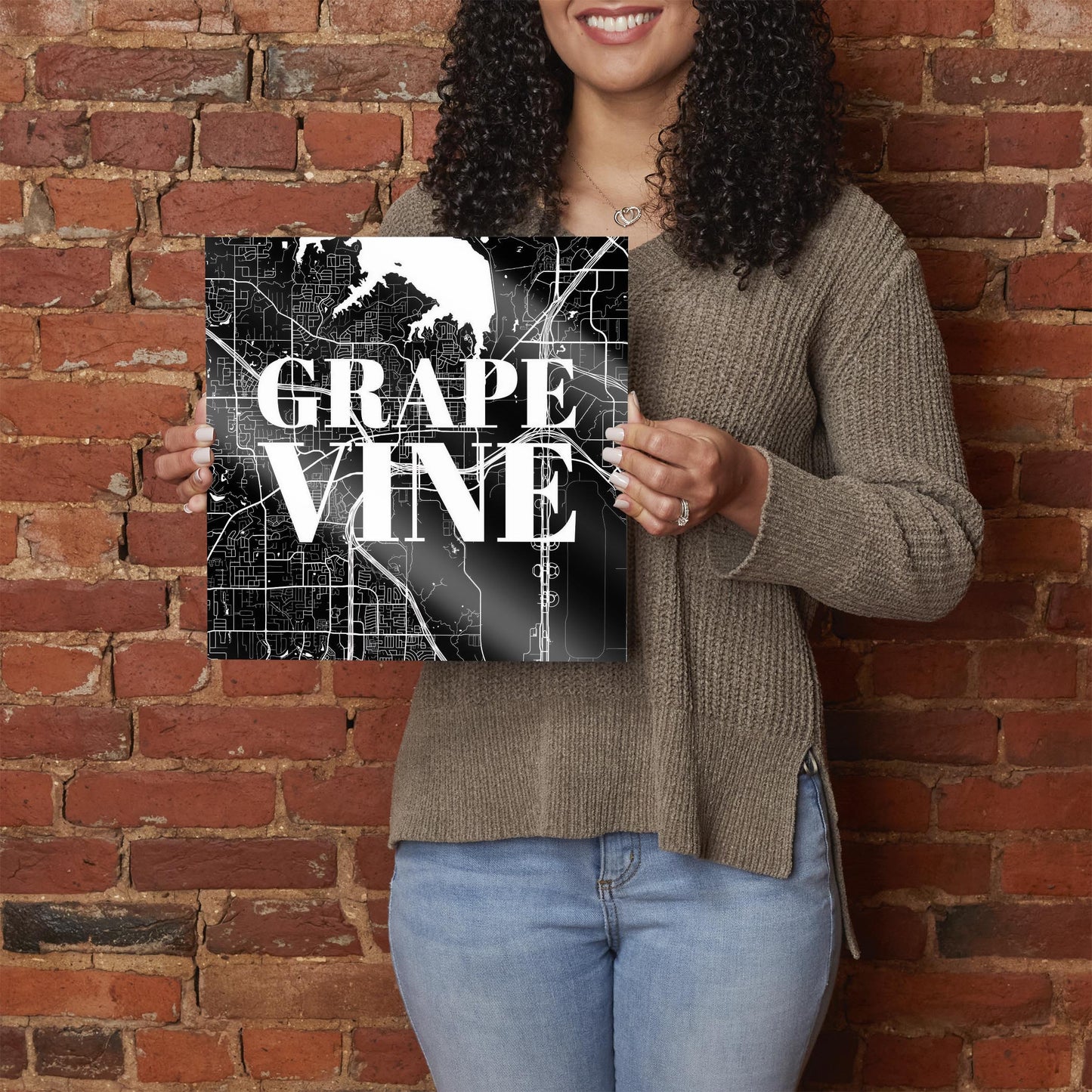 Minimalistic B&W Texas Grapevine Map | Hi-Def Glass Art | Eaches | Min 1