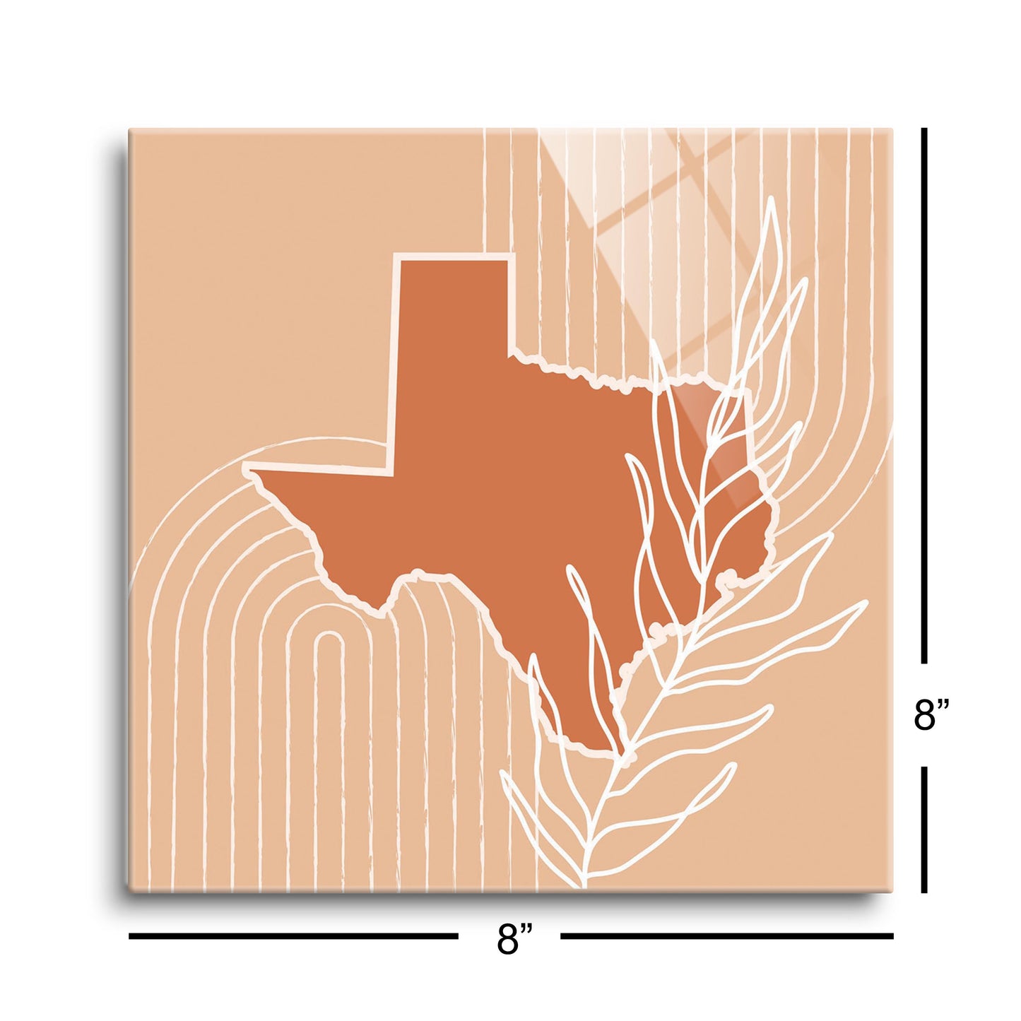 Modern Minimalist Texas State Shape With Leaf | Hi-Def Glass Art | Eaches | Min 2