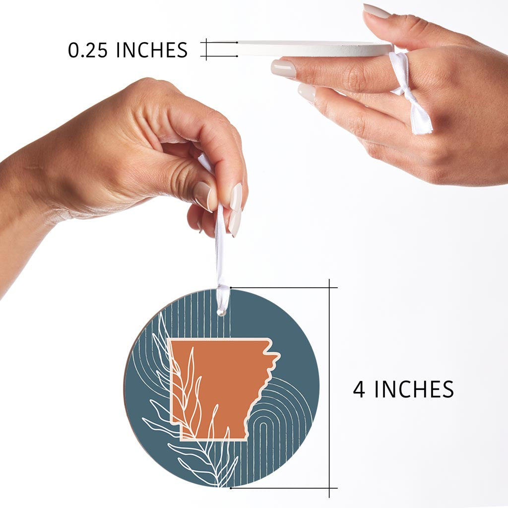 Modern Minimalist Arkansas State Shape With Leaf | Wood Ornament | Eaches | Min 6