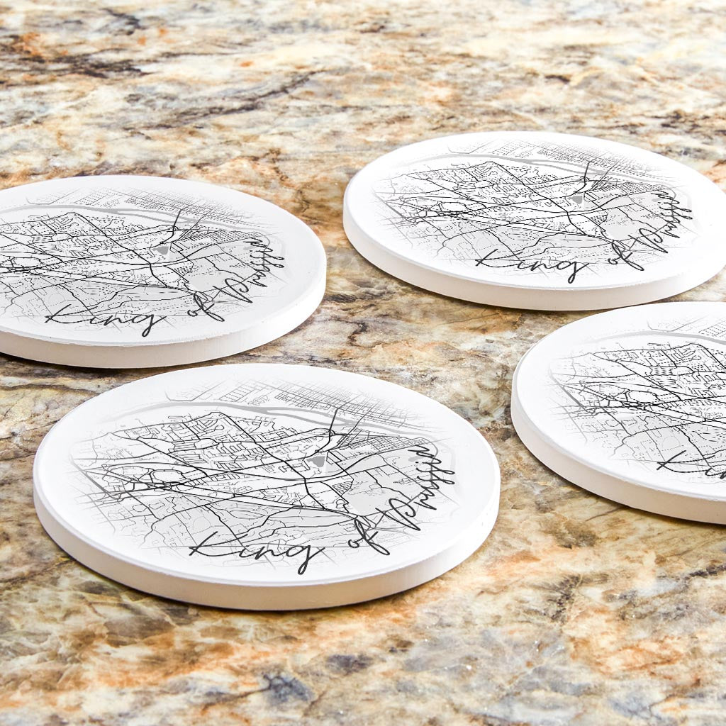 Minimalistic B&W Pennsylvania King Of Prussia Circle Map | Absorbent Coasters | Set of 4 | Min 2