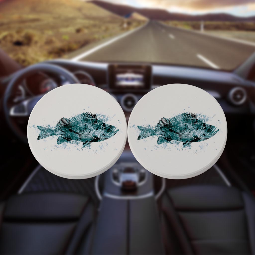 Blue White Water Color Red Fish | Absorbent Car Coasters | Set of 2 | Min 4