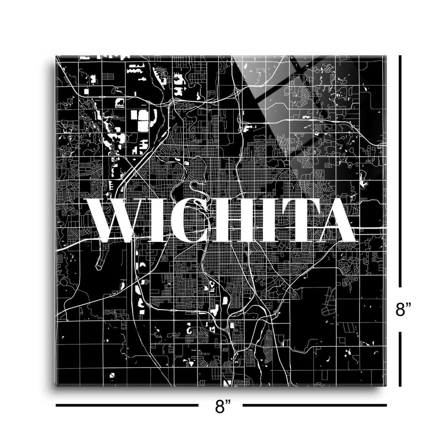 Minimalist B&W Kansas Wichita Map | Hi-Def Glass Art | Eaches | Min 2