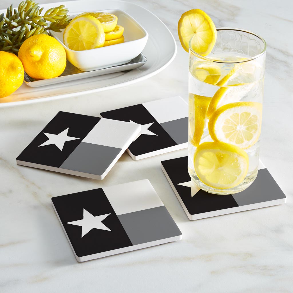 Minimalistic B&W Texas State Flag | Absorbent Coasters | Set of 4 | Min 2