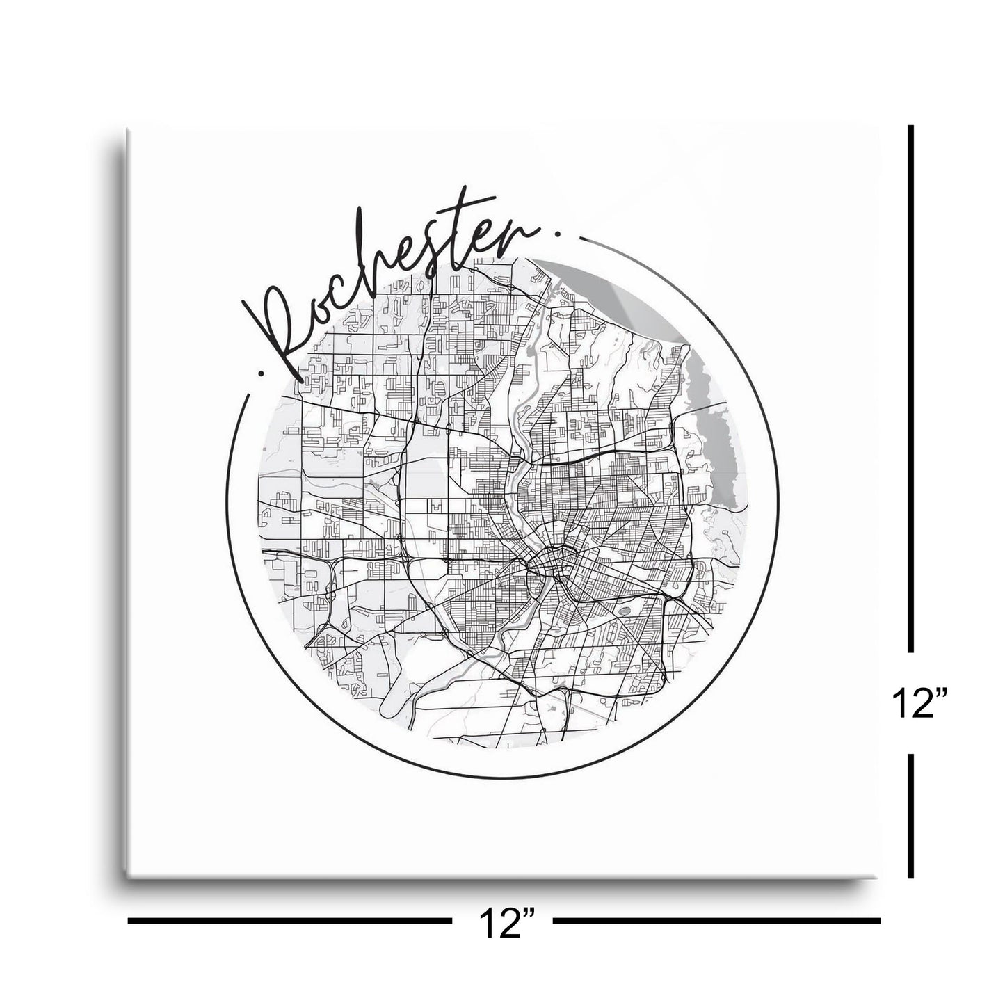 Minimalistic B&W New York Rochester Circle Map | Hi-Def Glass Art | Eaches | Min 1