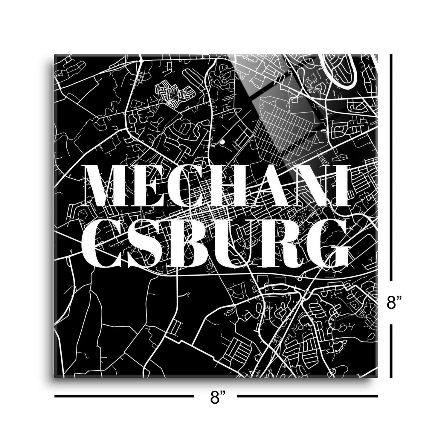 Minimalistic B&W Pennsylvania Mechanicsburg Map | Hi-Def Glass Art | Eaches | Min 2