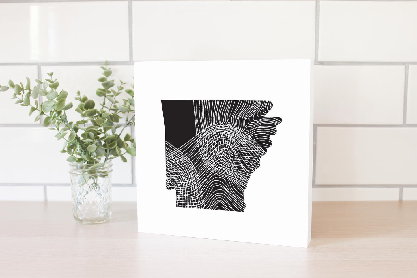B&W Minimalist Arkansas Fluid Lines | Wood Block | Eaches | Min 2