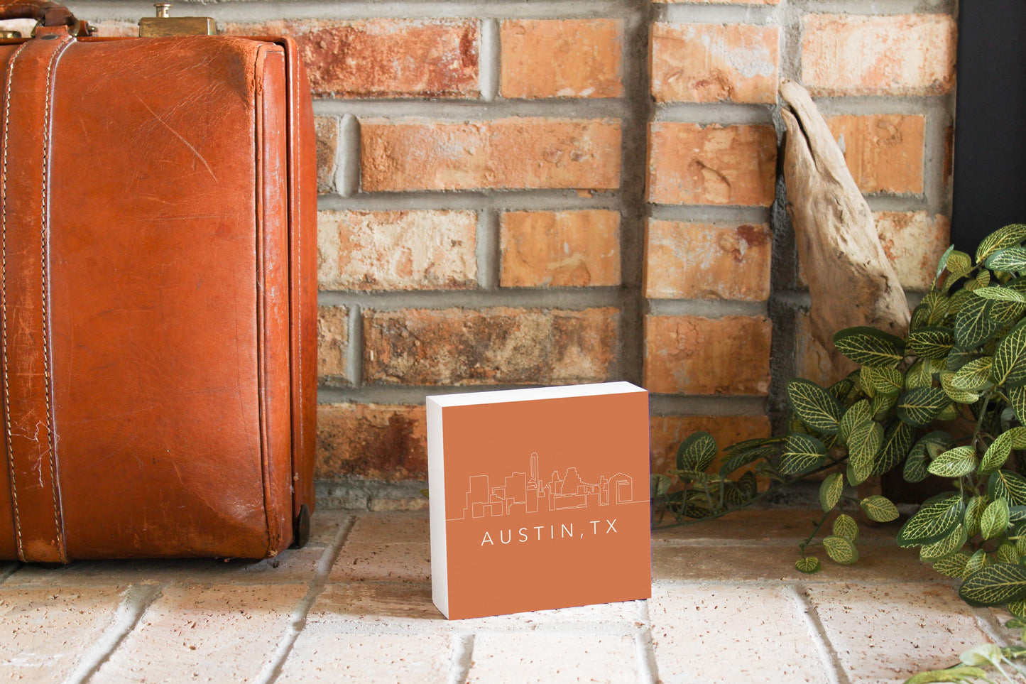 Modern Minimalist Texas Austin Skyline | Wood Block | Eaches | Min 4