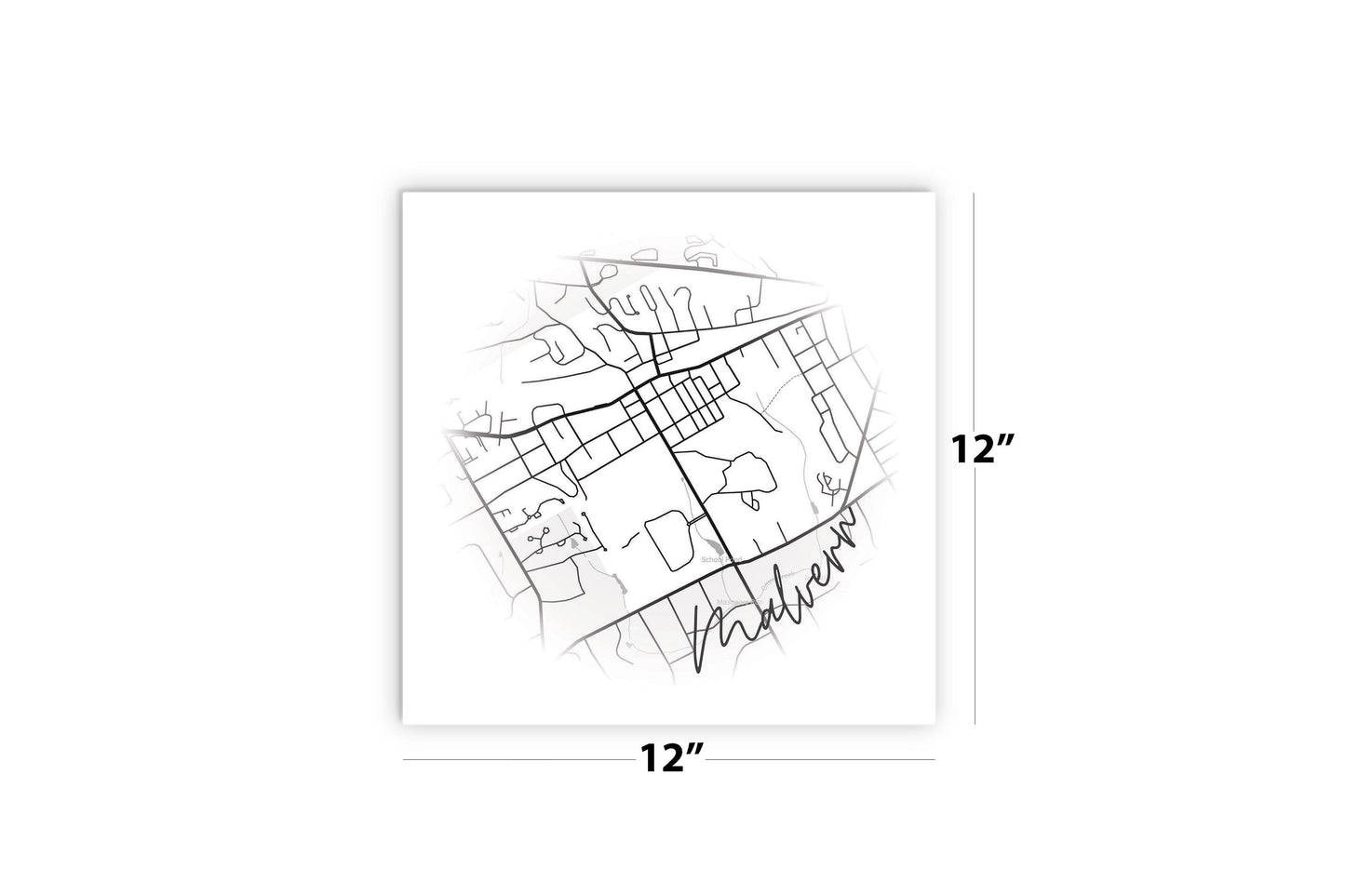 Minimalistic B&W Pennsylvania Malvern Circle Map | Wood Sign | Eaches | Min 2