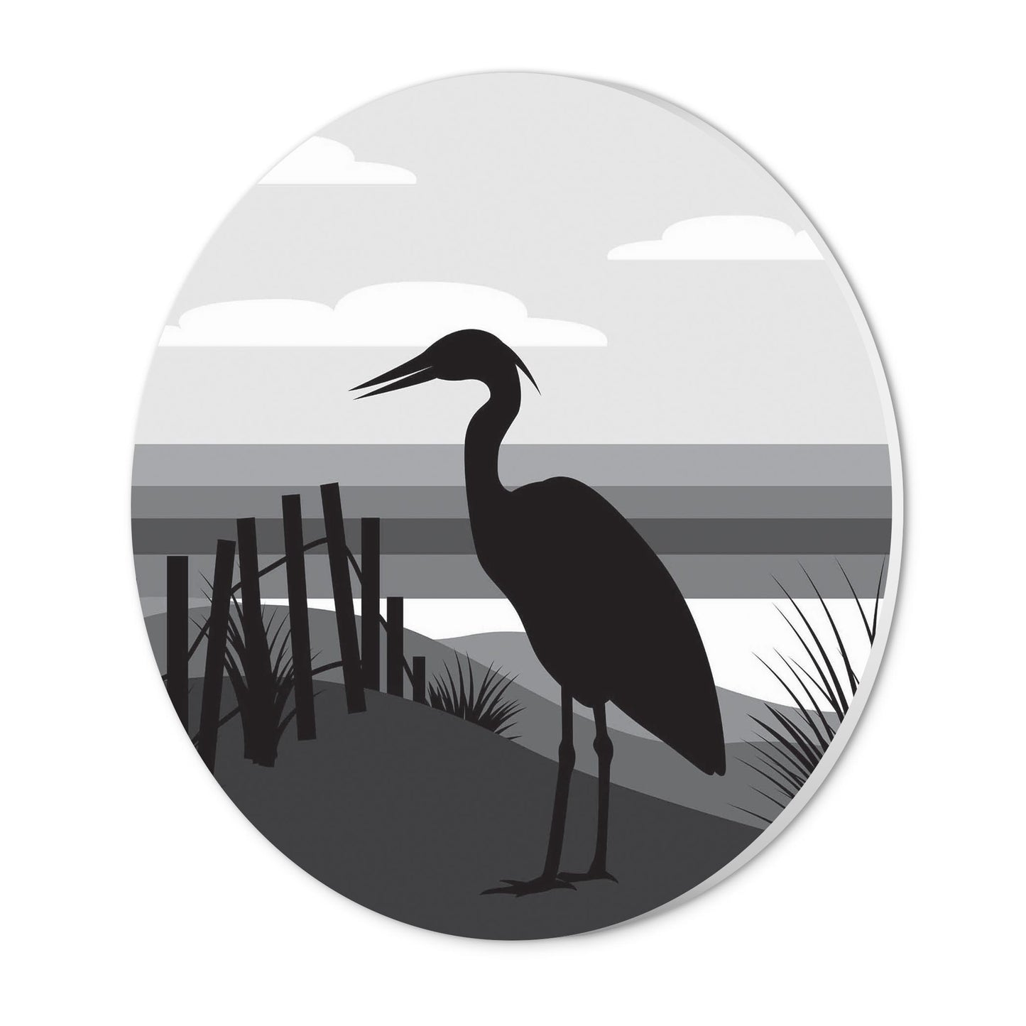 Minimalistic B&W Cape Cod Heron Illustration | Wood Sign | Eaches | Min 1