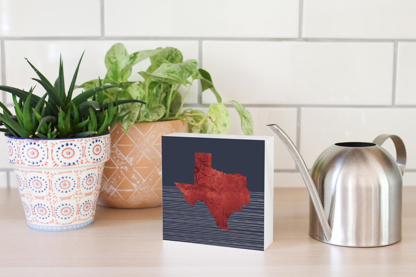 Modern Minimalist Texas Straight Line State Shape | Wood Block | Eaches | Min 4