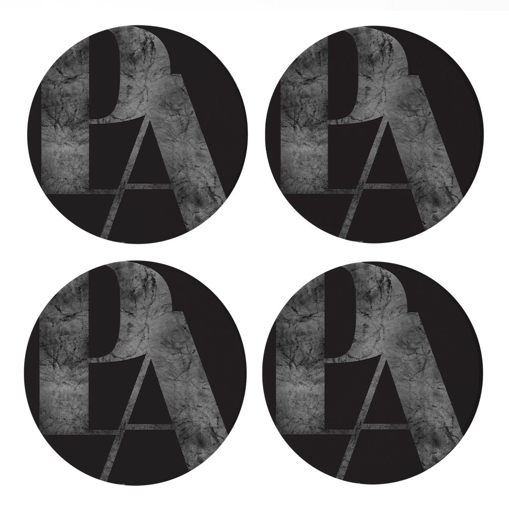 Minimalistic B&W Pennsylvania Black Initials | Absorbent Coasters | Set of 4 | Min 2
