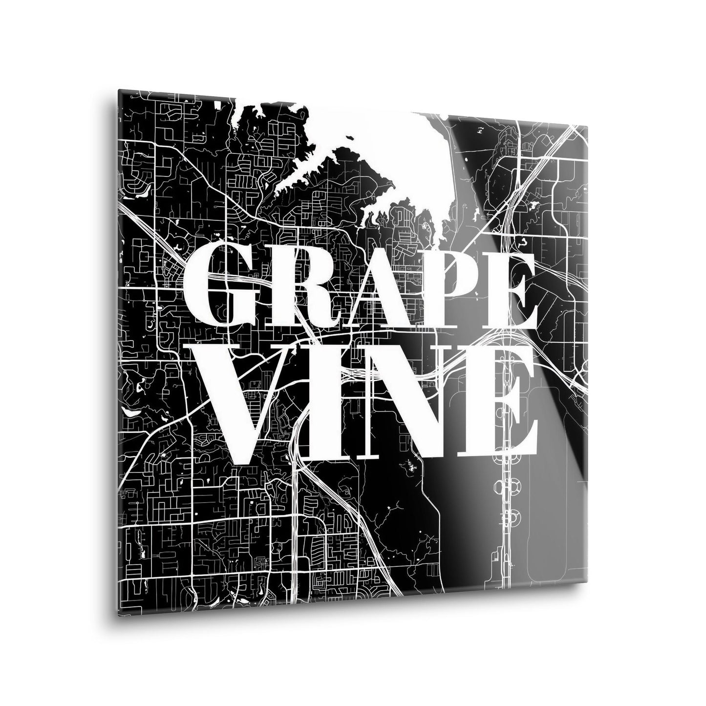 Minimalistic B&W Texas Grapevine Map | Hi-Def Glass Art | Eaches | Min 1