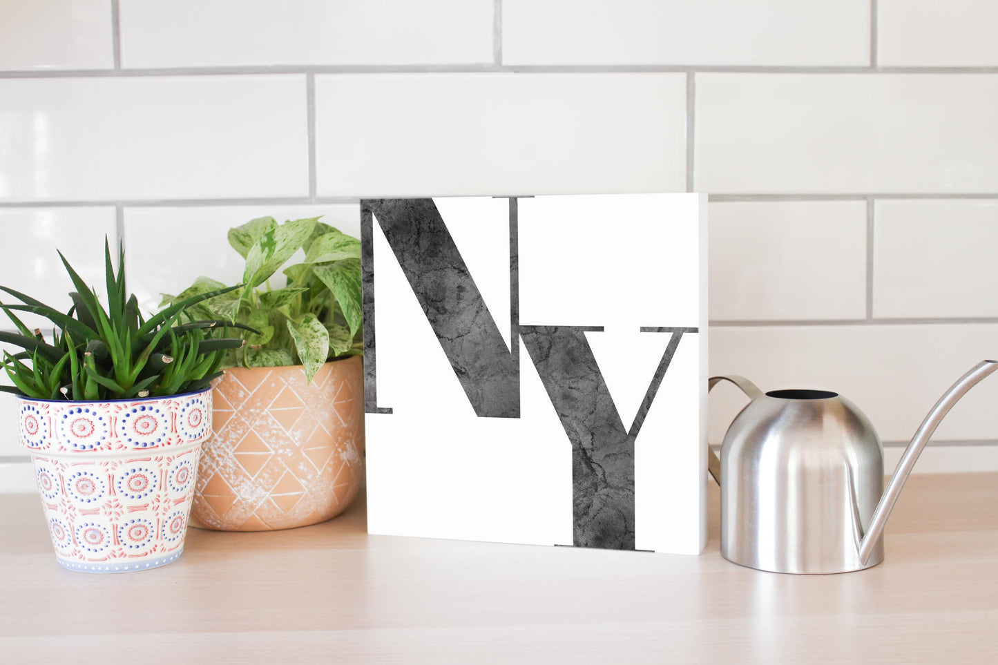 Minimalistic B&W New York White Initials | Wood Block | Eaches | Min 2