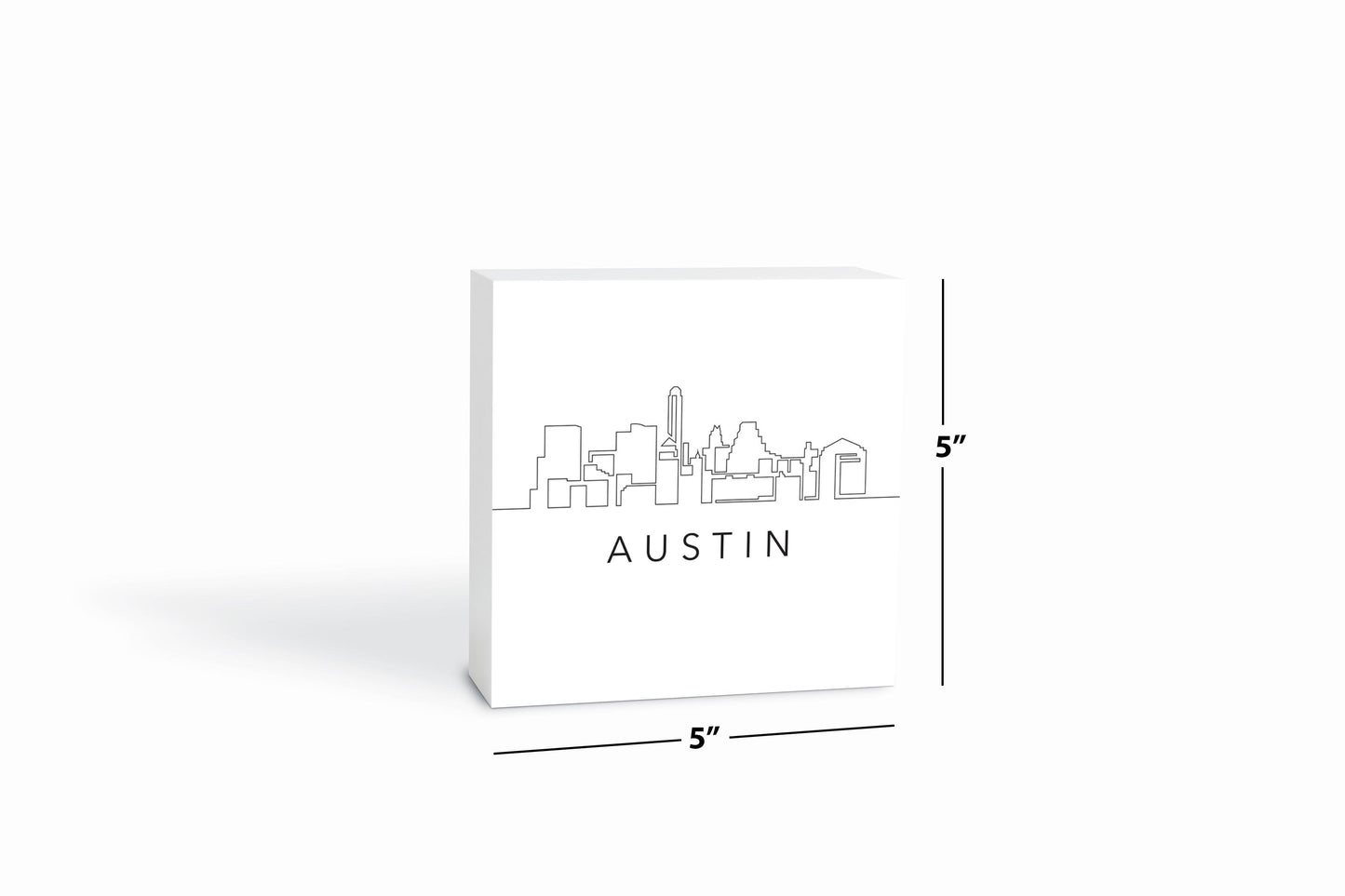 Minimalist B&W Texas Austin Skyline | Wood Block | Eaches | Min 4